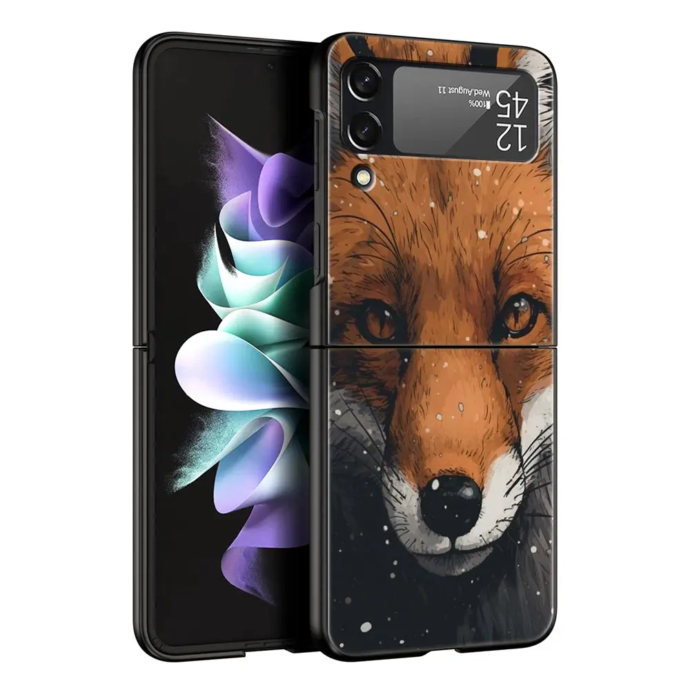 Funda de teléfono con dibujos de animales, oso, zorro, ardilla, para Samsung Galaxy Z Flip3 Flip4, funda para Z Flip 3 4 5 6 7, funda plegable dura - imagen 4
