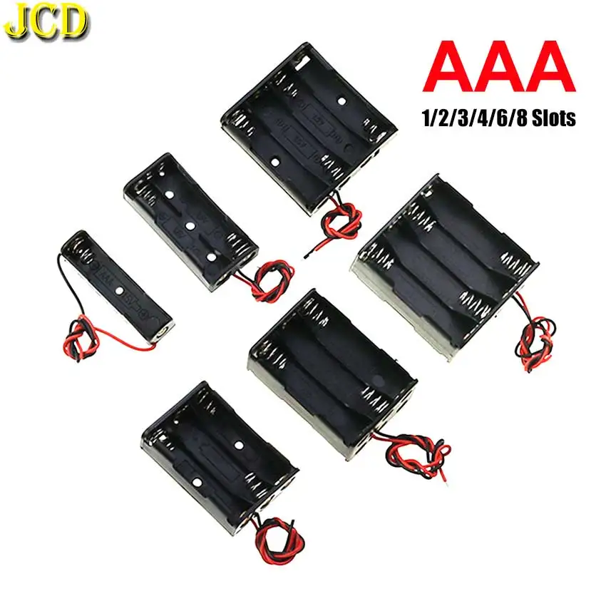 Caja de Banco de energía AAA 1X 2X 3X 4X 6X 8X 1,5 V caja de almacenamiento de soporte de batería AAA 1 2 3 4 6 8 ranuras contenedor de baterías con cable