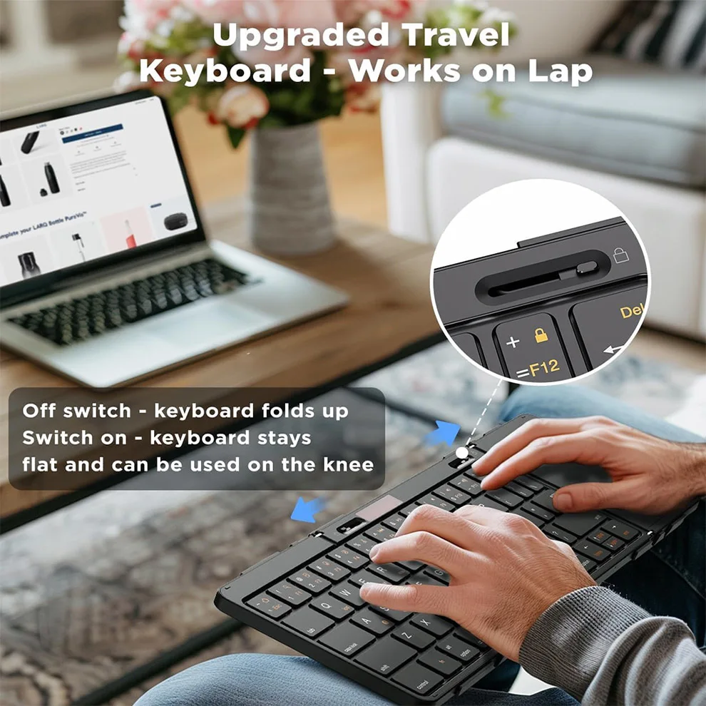 Teclado Bluetooth plegable con panel táctil, teclado de viaje inalámbrico, compatible con conexión multidispositivo, teclado portátil de tamaño completo - imagen 3