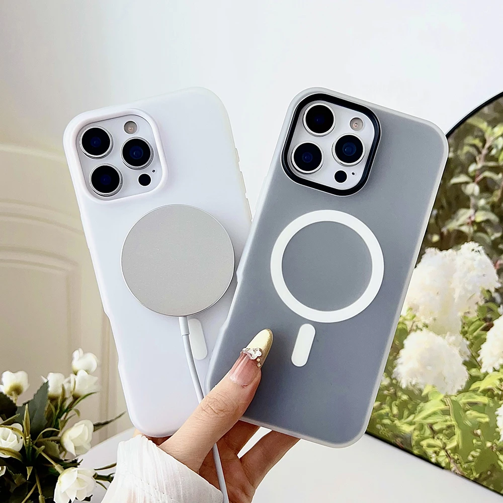 Funda de teléfono de carga inalámbrica magnética de Color caramelo 2 en 1 de lujo para iPhone 11 13 14 15 16 Pro Max 12 TPU a prueba de golpes + Funda de PC - imagen 4