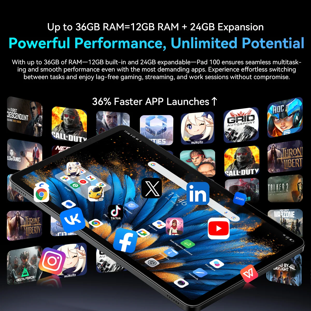 Blackview OSCAL PAD 100 Tablet 12 ''2K FHD+ Unisoc T615 36(12+24)GB RAM 256GB ROM 9000mAh Android 15 4G Tabletas PC - imagen 5