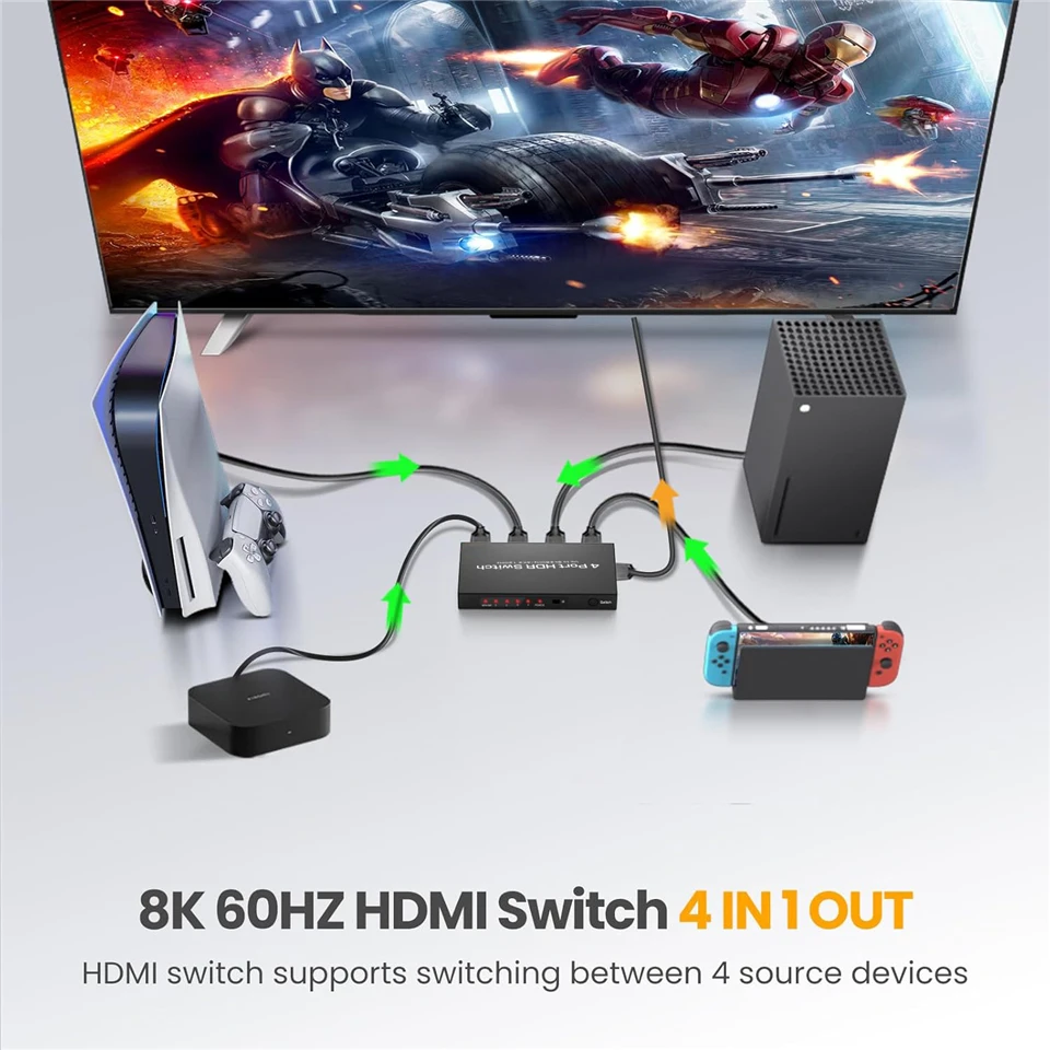 Navceker-conmutador HDMI 2,1, 8K, 60Hz, 4K120Hz, compatible con HDMI, 4 en 1, salida con convertidor de Control remoto para monitores Xbox PS5 - imagen 2