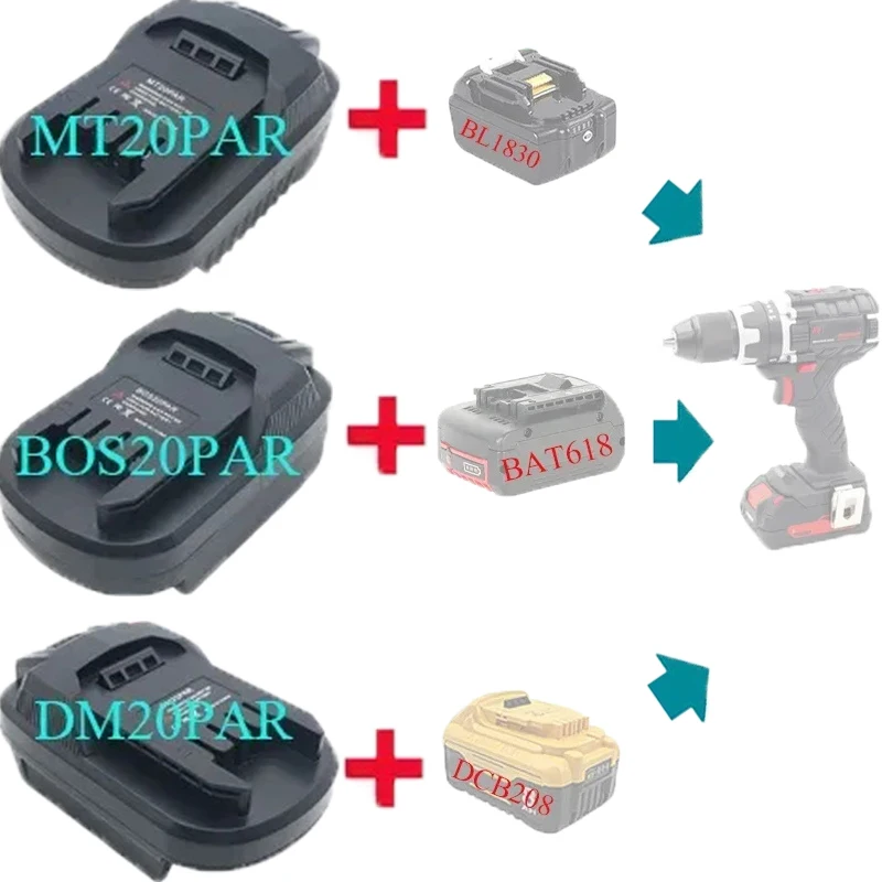 Adaptador de batería para herramientas Parkside X20V DM20PAR BOS20PAR MT20PAR Compatible con baterías Makita/Bosch/Milwaukee/DeWalt de 18V/20V - imagen 3