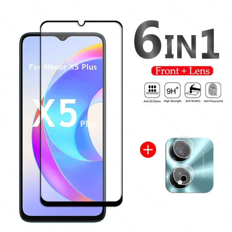 Para Honor X5 Plus vidrio Honor X5 Plus vidrio templado cubierta completa Protector de pantalla película de cámara Honor X5 Plus vidrio