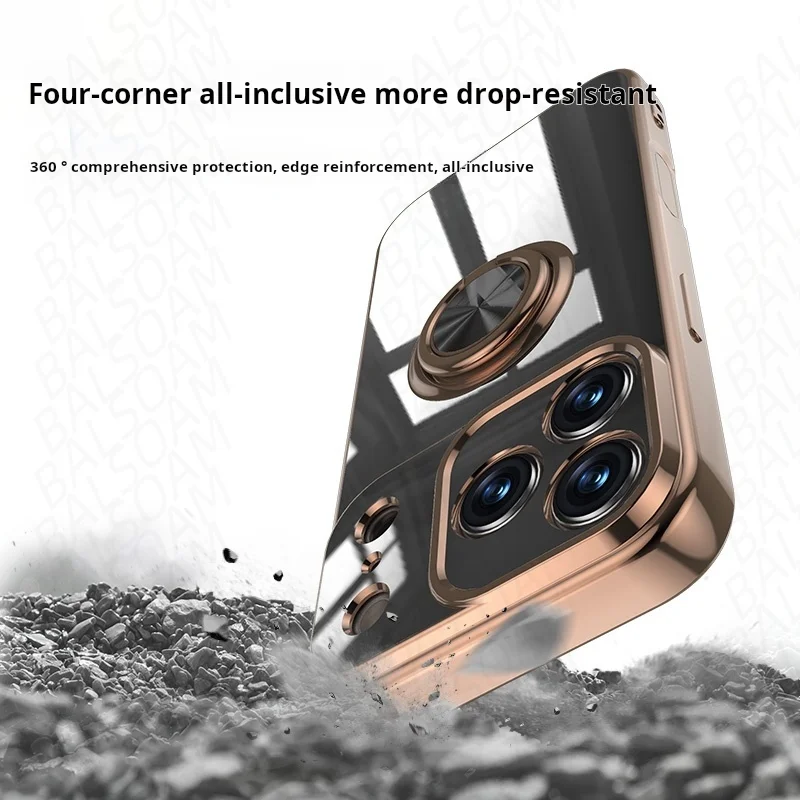 Funda suave con soporte de anillo de Metal de lujo para iPhone 17 Air 16 E 15 14 13 12 Mini 11 Pro Xs Max SE XR Plus, funda de silicona chapada - imagen 4