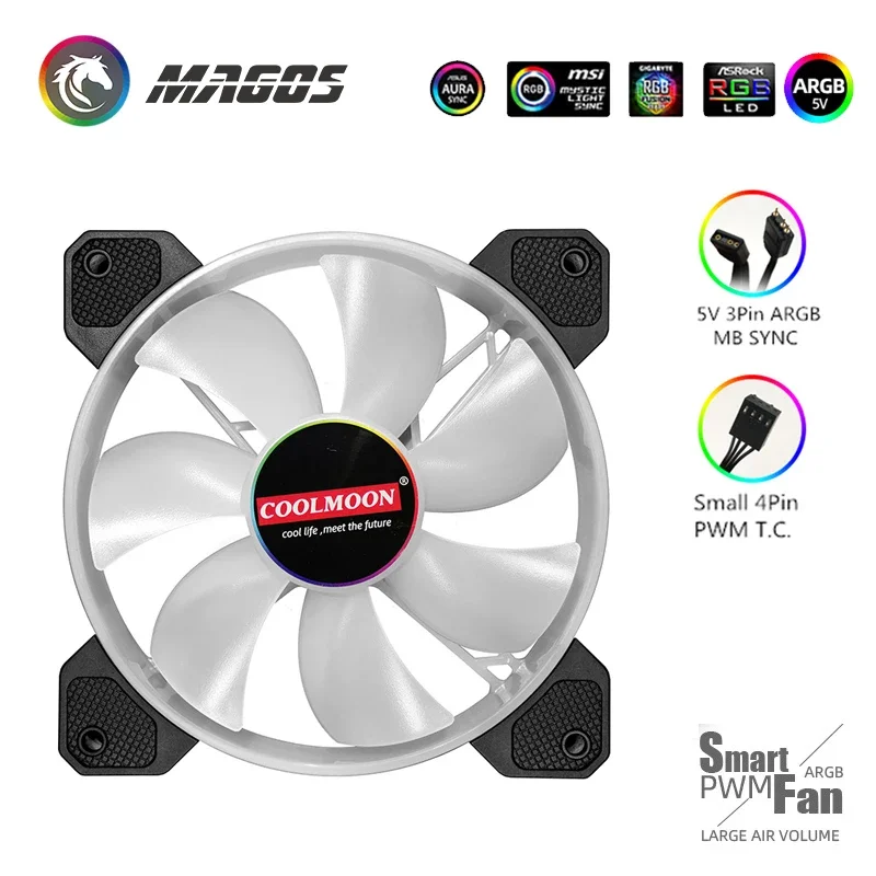 COOLMOON 12cm RGB ventilador con cubierta 120MM ventilador de refrigeración de PC PWM Control de temperatura inteligente 1700RPM 5V M/B sincronización - imagen 4