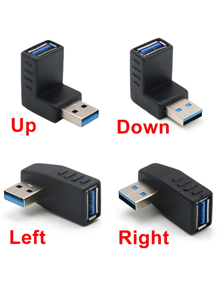 Conector USB 3,0, convertidor Vertical de 90 grados, izquierda, derecha, arriba y abajo, tipo A, macho A hembra, M/F, negro/azul - imagen 3