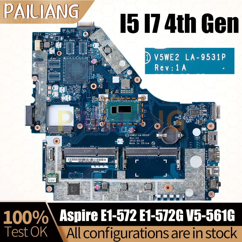 Placa base para ordenador portátil ACER Aspire E1-572 E1-572G V5-561G LA-9531P I5 I7 4. a generación NBMFP1100C, prueba completa - imagen 2