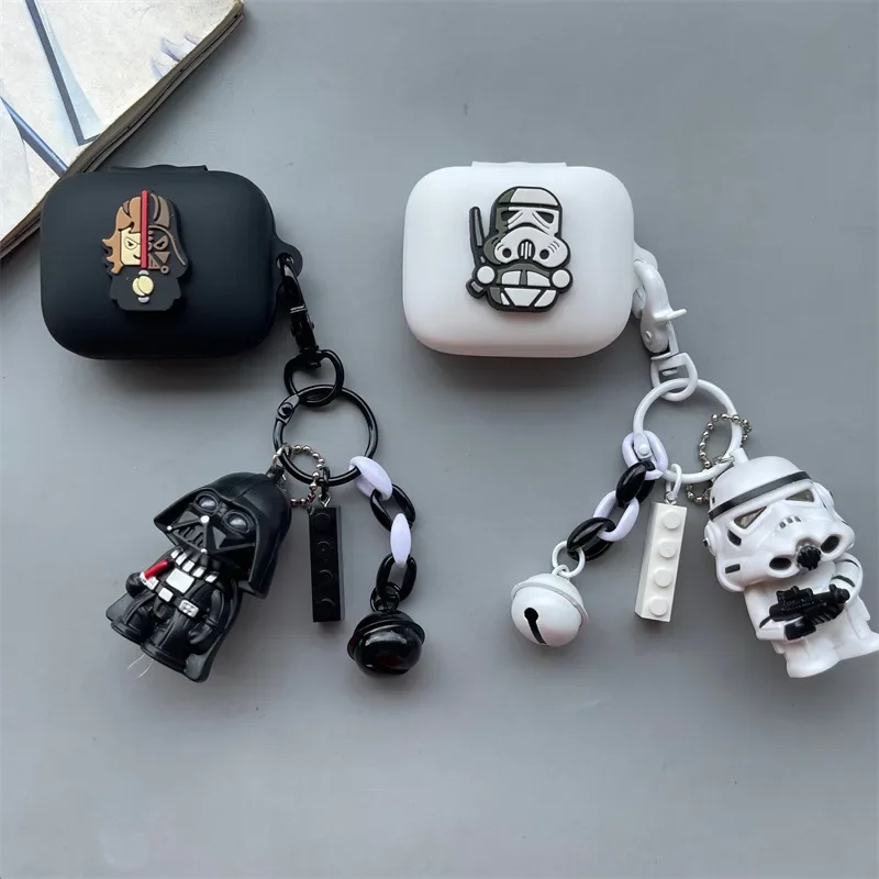 Funda blanda de silicona con dibujos animados en blanco y negro para Redmi Buds 6, funda protectora activa para auriculares Redmi Buds 4 Active con llavero