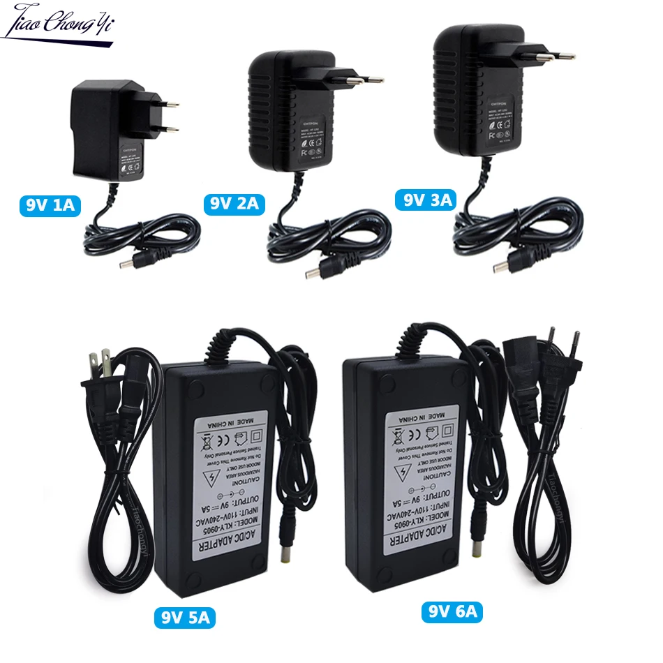 Adaptador de fuente de alimentación LED DC9V 1A 2A 3A 5A 6A 85-265VAC a DC9V transformador de iluminación para lámpara LED CCTV con agitador de luz LED