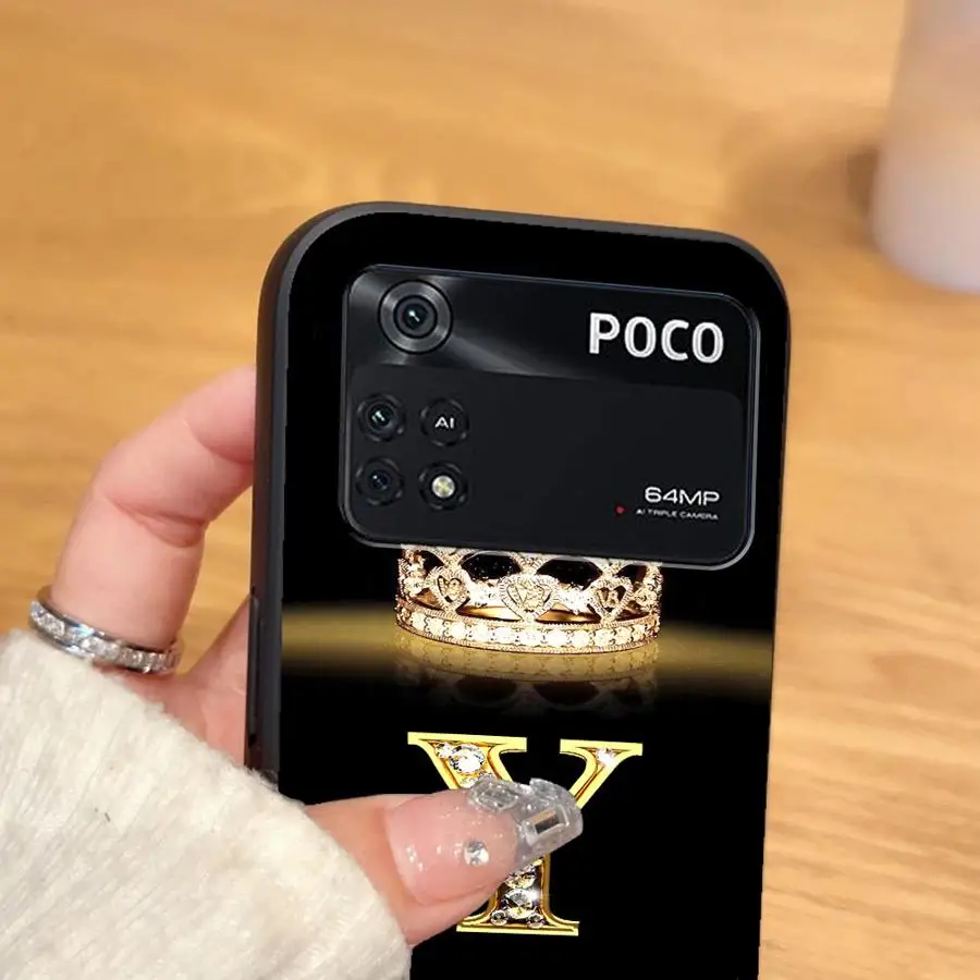 Funda de teléfono suave negra con letras y corona de diamante para Xiaomi Poco C71 C61 M3 M4 M7 Pro X3 X4 X5 X7 Pro F1 C75 M5 F3 C40 C50 - imagen 5