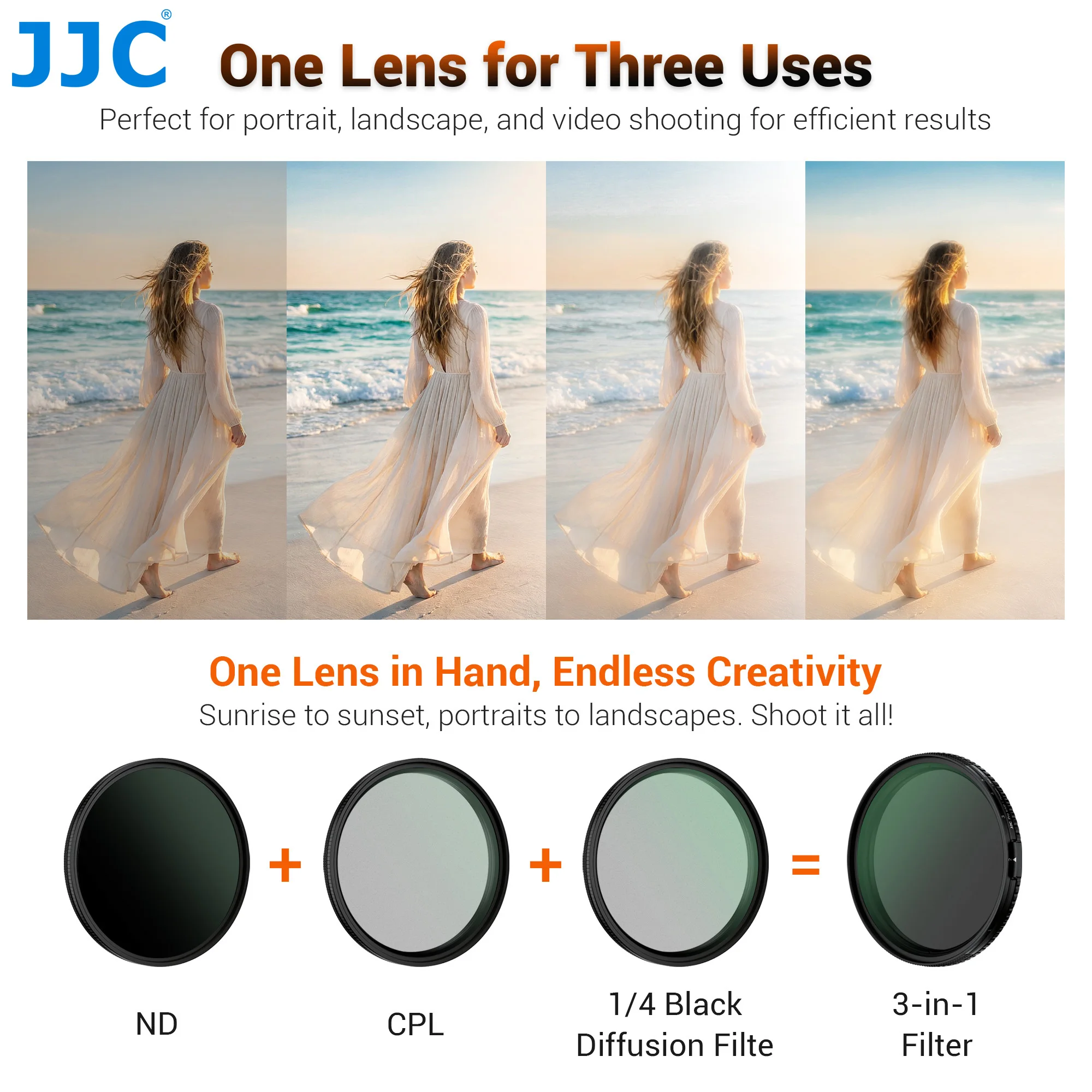 JJC 3 en 1 ND2-32 CPL Kit de filtro de lente de niebla negra juego de filtros de lente Variable ND CPL 1/4 filtro de niebla negro 49mm 52mm 58mm 62mm 82mm - imagen 2