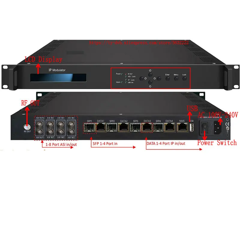 8 16 portador Ip a Rf Asi a Rf Ip Qam Cable equipo frontal Ip a Dvb-t Tdt Isdbt Dvb-c Ip a modulador Rf - imagen 3