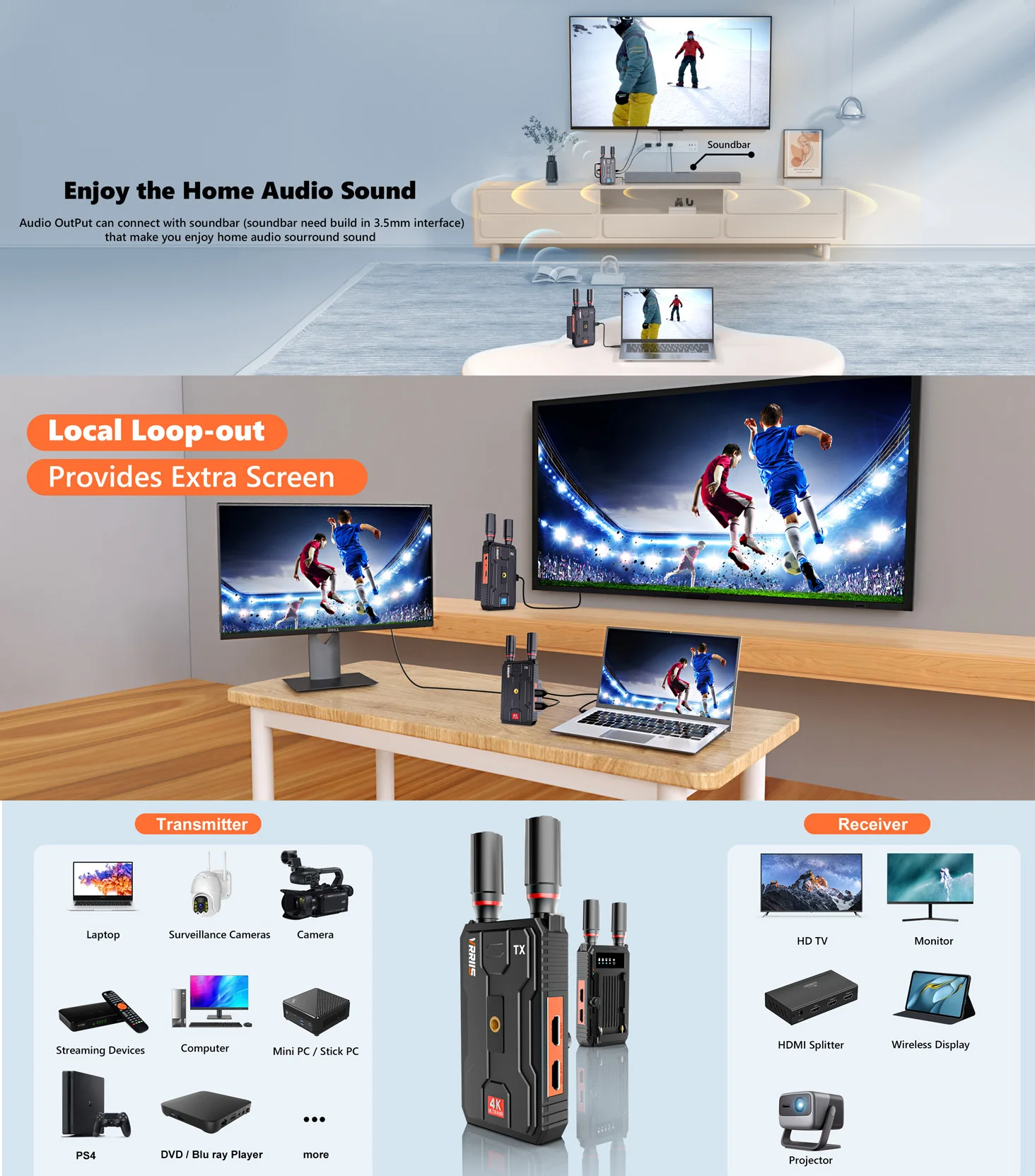 Sistema de transmisión inalámbrica 5G 4K, transmisor y receptor de Audio y vídeo, extensor HDMI, compatible con batería/PC/cámara, transmisión en vivo - imagen 2