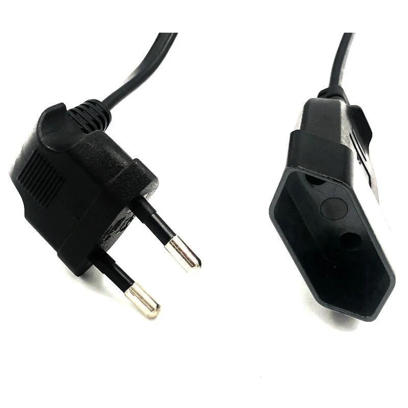 1 Uds Cable adaptador de corriente de la UE, Cable de alimentación de enchufe macho a hembra redondo europeo de 2 pines en ángulo de 90 grados para UPS PDU 0,3 M/0,6 M - imagen 4