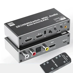 Extractor de Audio con interruptor HDMI 4K, salida 2 en 1 con con conmutador HDMI de retorno ARC 2x1 con R/L + Toslink SPDIF + salida de Audio COAXIAL para PC y TV