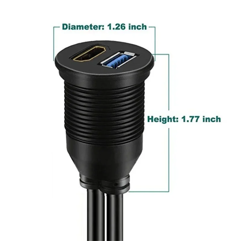 USB 3,0 y HDMI compatible con HDMI + USB3.0 AUX extensión Panel de salpicadero Cable de montaje empotrado para coche barco motocicleta - imagen 3