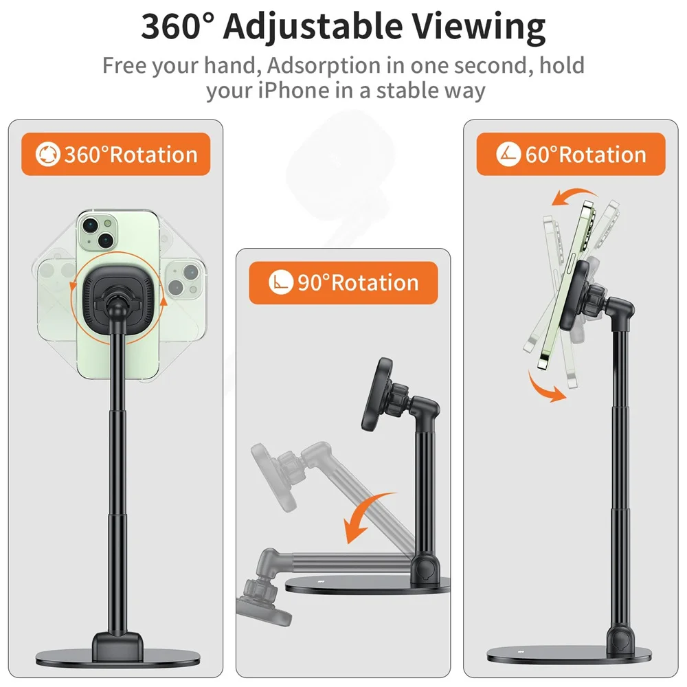 VRIG-soporte magnético de escritorio para teléfono, base con rotación de 2024 grados, altura y ángulo ajustable para MagSafe, iPhone 15, 14, 13, 12 y Samsung, 360 - imagen 3