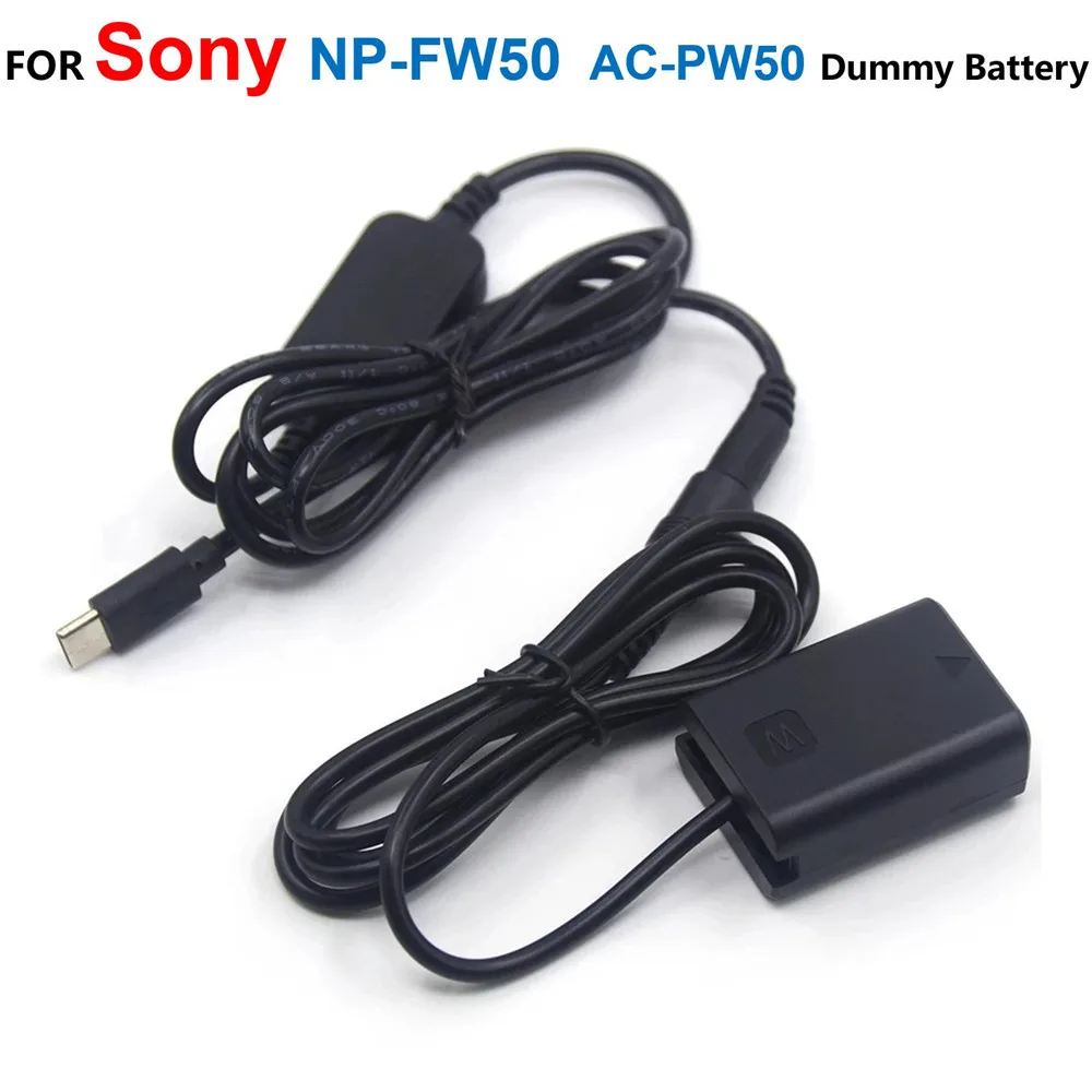 NP-FW50 AC-PW20 batería simulada + adaptador de Cable USB C para banco de energía para Sony ZV-E10 A7M2 A7II A7S2 A7R A7RII A6000 A6300 A6400 A6500 - imagen 2