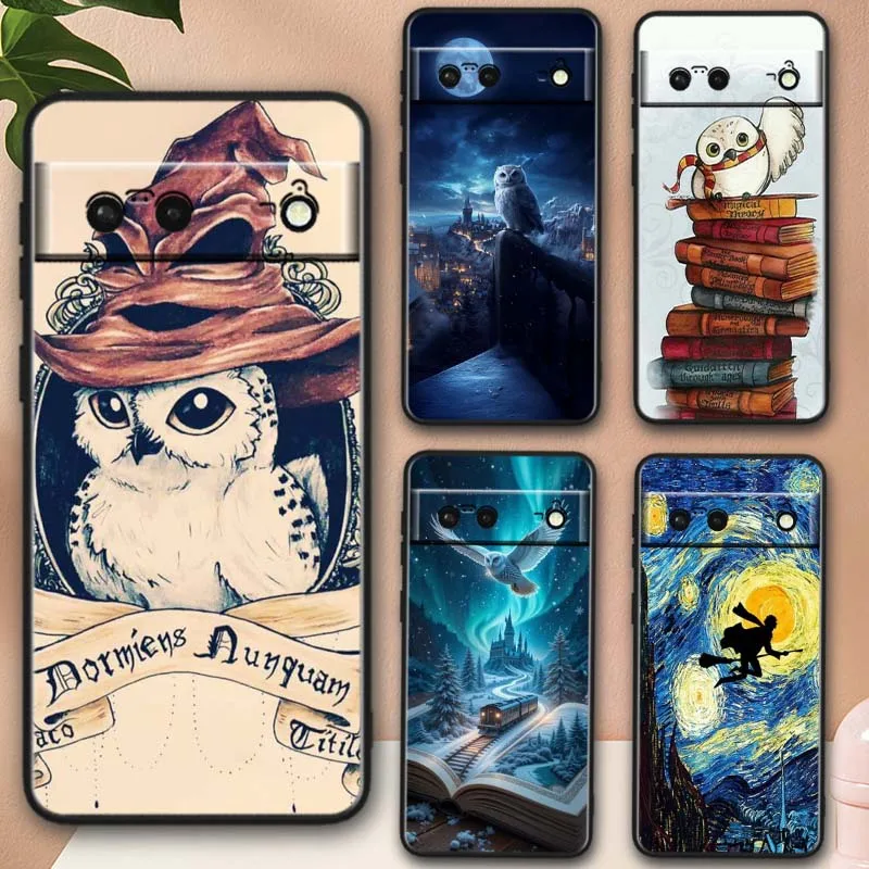 Art Owl Magic para Google Pixel 10 9 8 7 9a 8A 7a 6a XL Pro 5G funda de teléfono negra