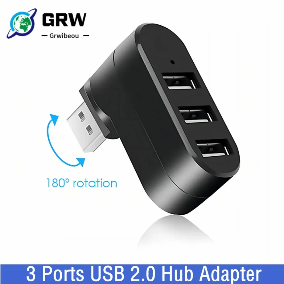 Adaptador USB Hub 2,0 giratorio de alta velocidad U lector de disco divisor 3 puertos USB 2,0 para ordenador PC portátil Mac Mini Accesorios
