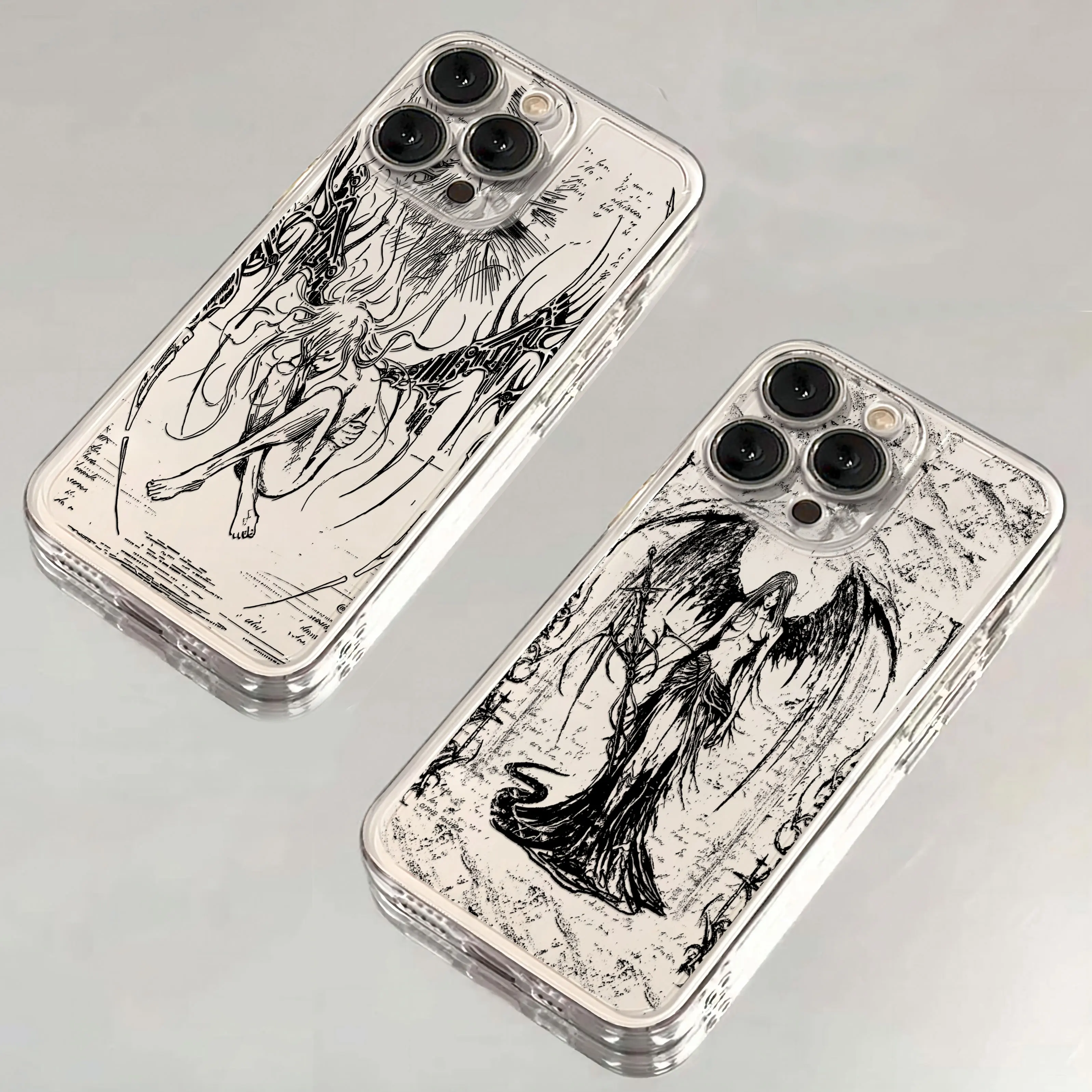 Funda transparente de lujo Black Angel Death Demon para Samsung A73 A72 A71 A55 A52 A51 A50 A34 A35 A33 A32 A31 A30 A24 A23 A22 5G