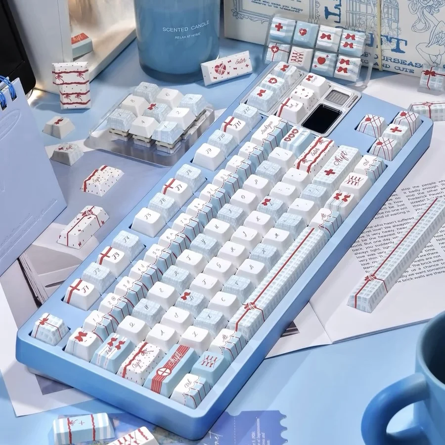 Juego de teclas con tema bonito de Memorias azules, teclas personalizadas originales hechas a mano con perfil de cereza PBT para accesorios de teclado mecánico, regalo - imagen 3