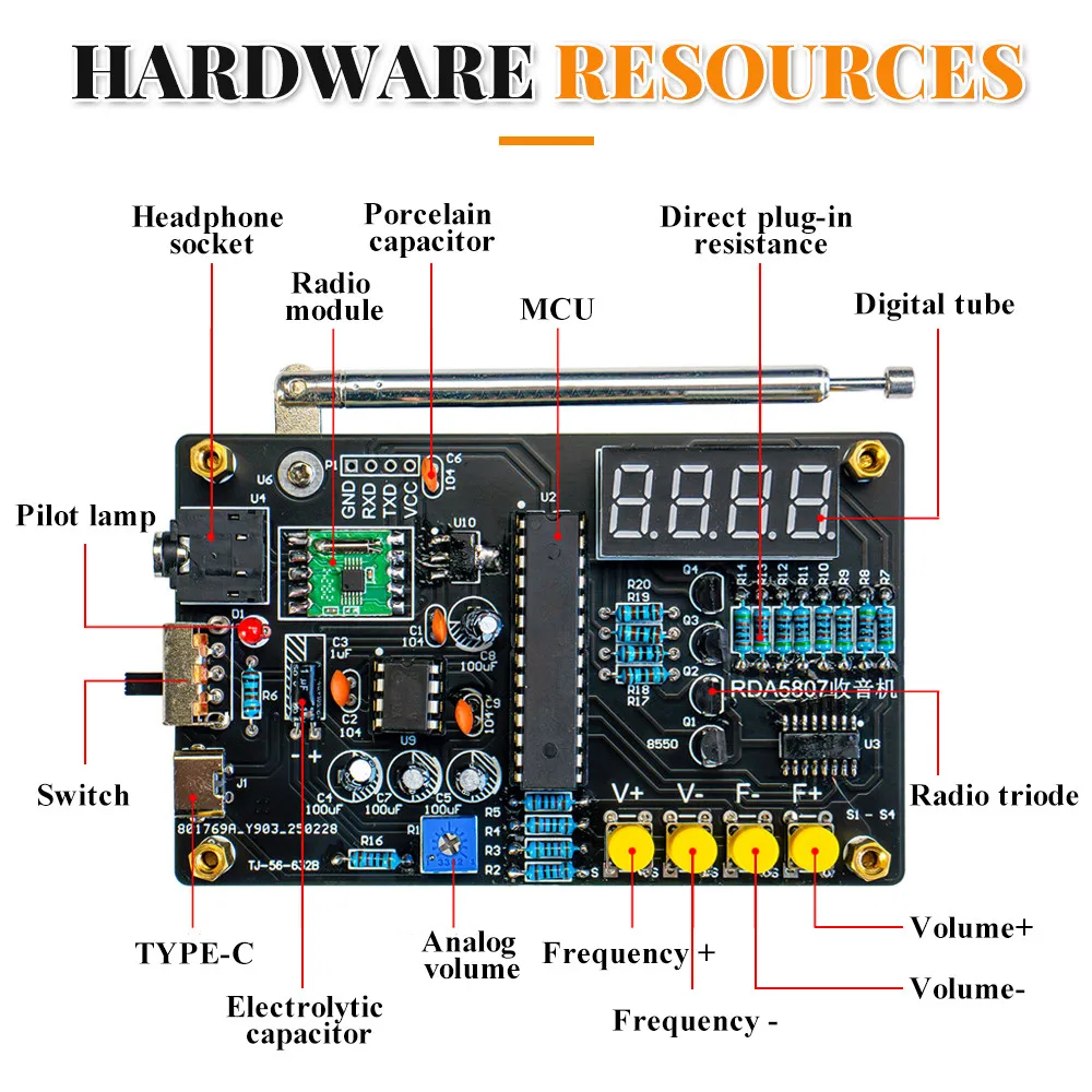 Kit electrónico DIY Radio FM RDA5807M 87-180MHz con pantalla de tubo Digital STC15 MCU proyectos electrónicos Kit de práctica de soldadura - imagen 3