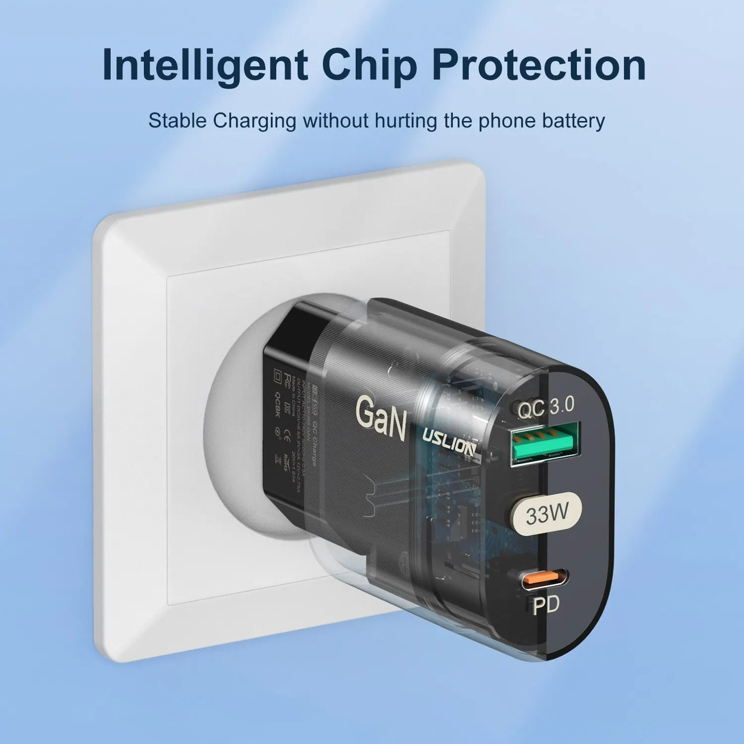 USLION-cargador USB tipo C para iPhone, dispositivo de carga rápida de 33W GaN PD, QC 3,0, 3,0, para iPad Air, 14, 13, 12 Pro Max - imagen 4