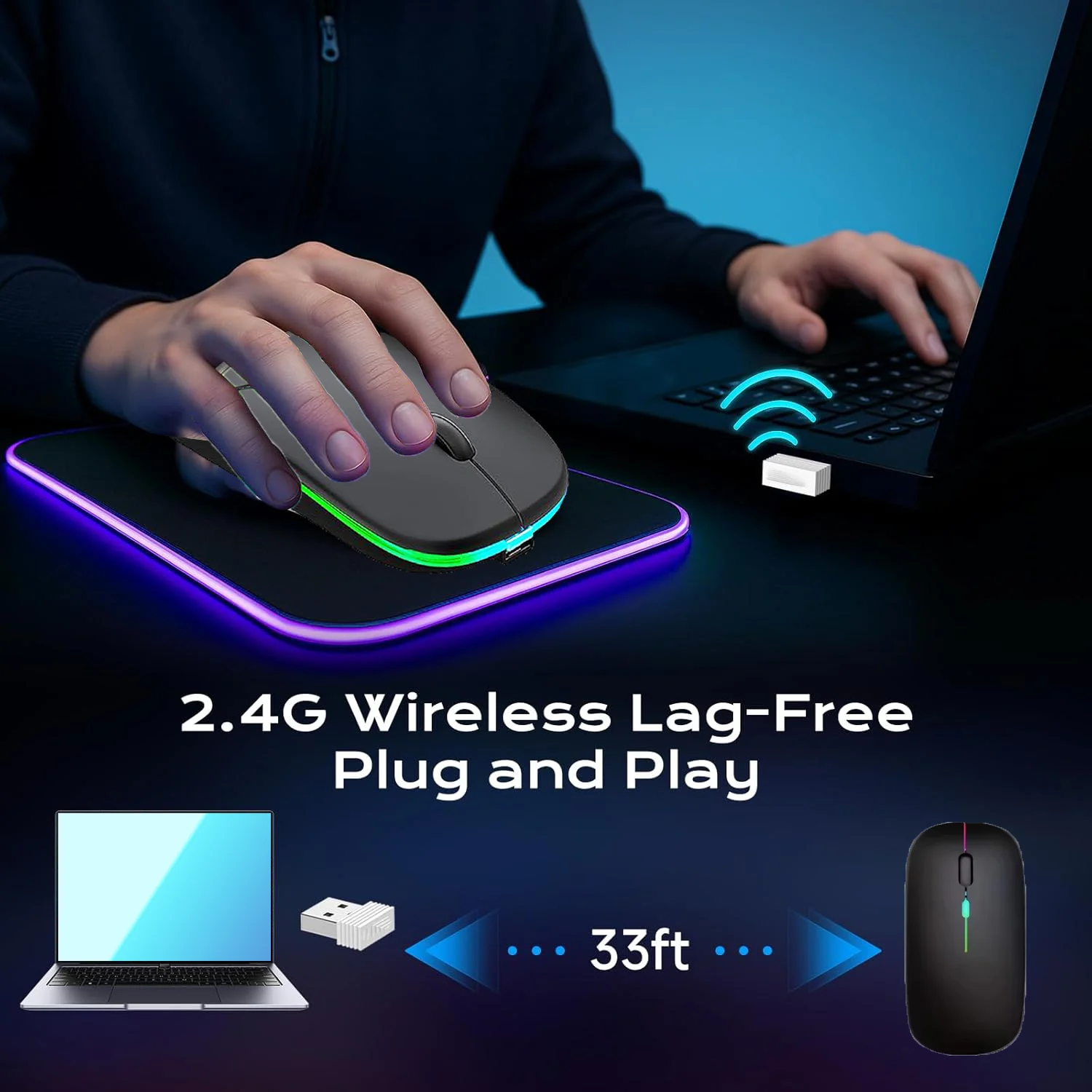 Ratón inalámbrico delgado compatible con Bluetooth 2,4G, ratón inalámbrico recargable portátil para iPad, escritorio y portátil - imagen 5