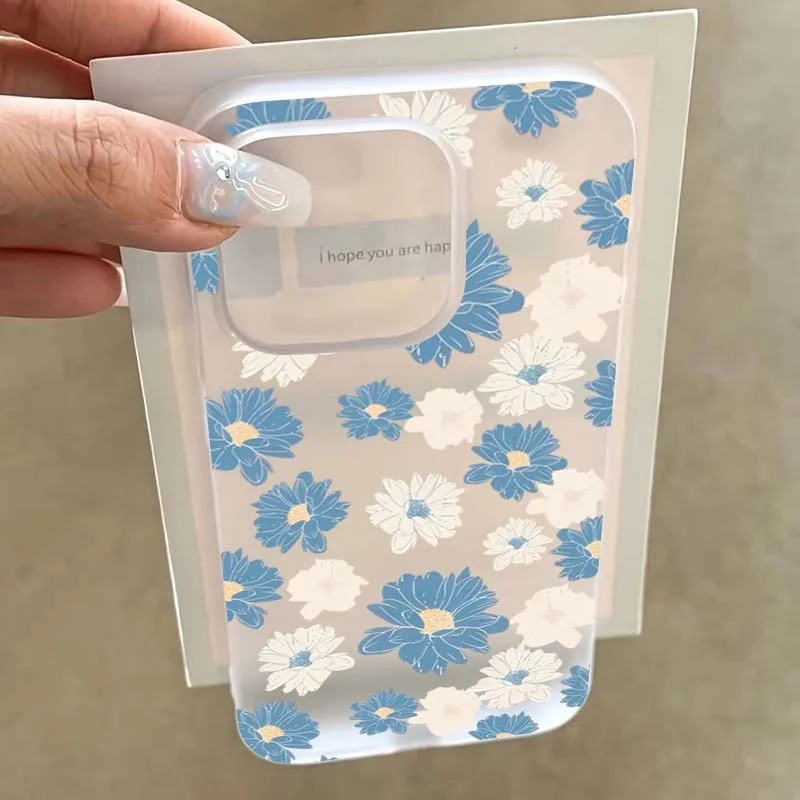 Funda de teléfono esmerilada con Margarita blanca y azul para iPhone 16, funda para iPhone 15 11 12 13 14 16 Pro Max X XR XS Max 14 15 7 8 Plus SE2
