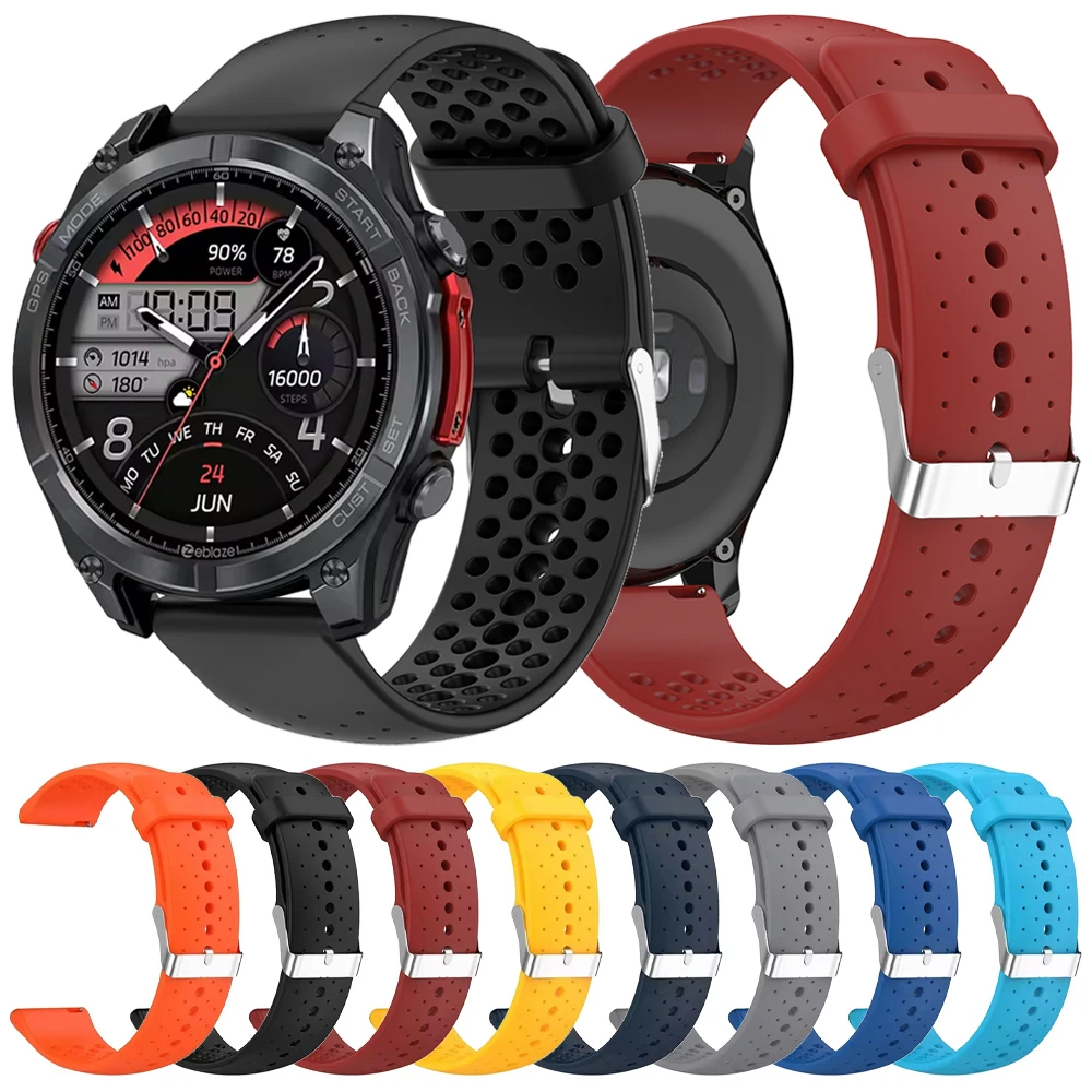 Correa de silicona de 22mm para Zeblaze Stratos 4 3 2/Vibe 8 7 Pro/Ares 3 Pro Band para Xiaomi Mi Watch Color 2 S4 S3 pulsera transpirable