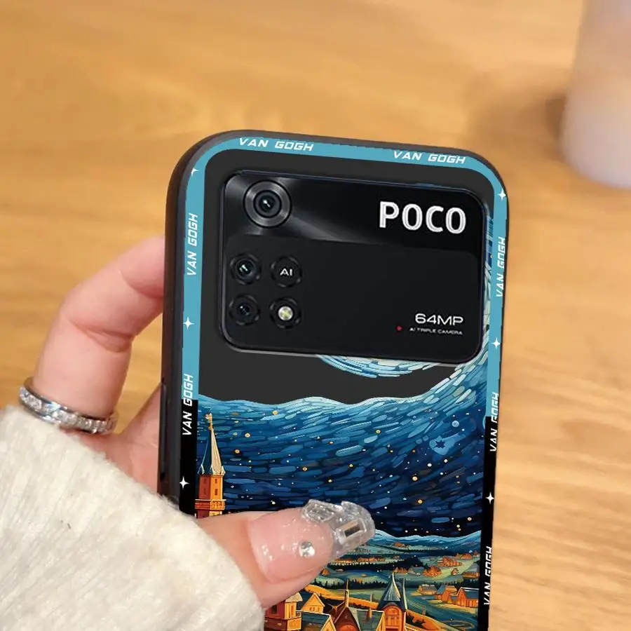 Funda para Xiaomi Poco X3 X4 X5 X7 Pro M5 M3 M4 M7 Pro C50 C75 C71 F1 C40 F3 C61 funda de teléfono suave negra Retro aceite de Van Gogh - imagen 2