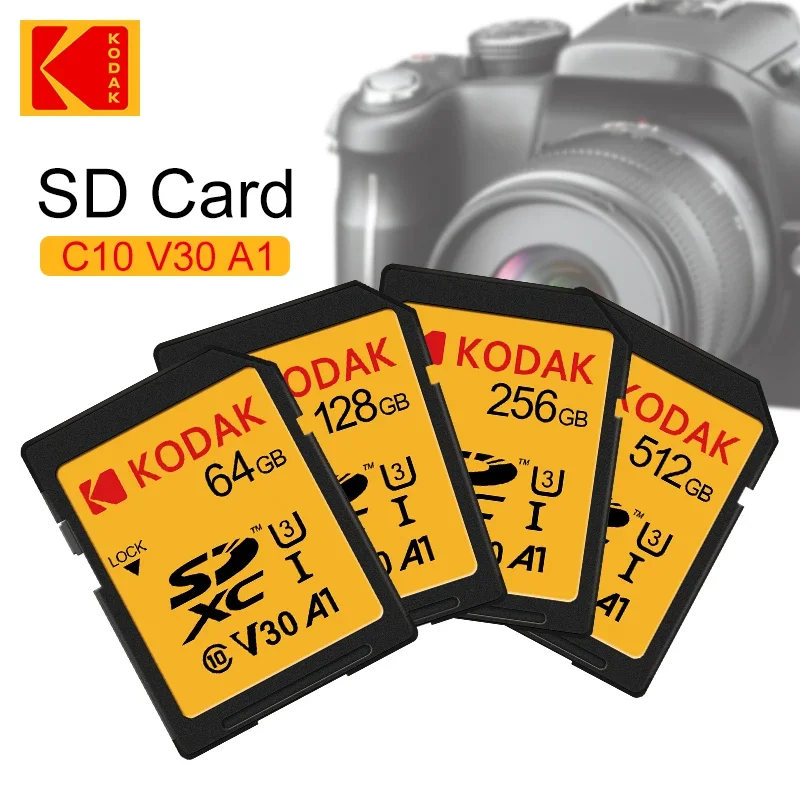 KODAK-tarjetas SD para cámara, tarjeta de memoria de alta velocidad de 100 MB/s, 256GB, 128GB, 64GB, SDXC C10, A1, U3, V30, UHS-I, 4K, HD, SLR, DV - imagen 3