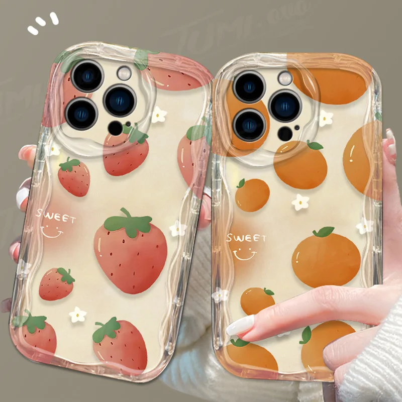 Funda de silicona transparente para iPhone, carcasa con forma de fresa, fruta naranja, onda 3D, 15, 14, 13, 12, 11 Pro Max, X, XR, XS, 8, 7, 6, 6S Plus, SE, 2020