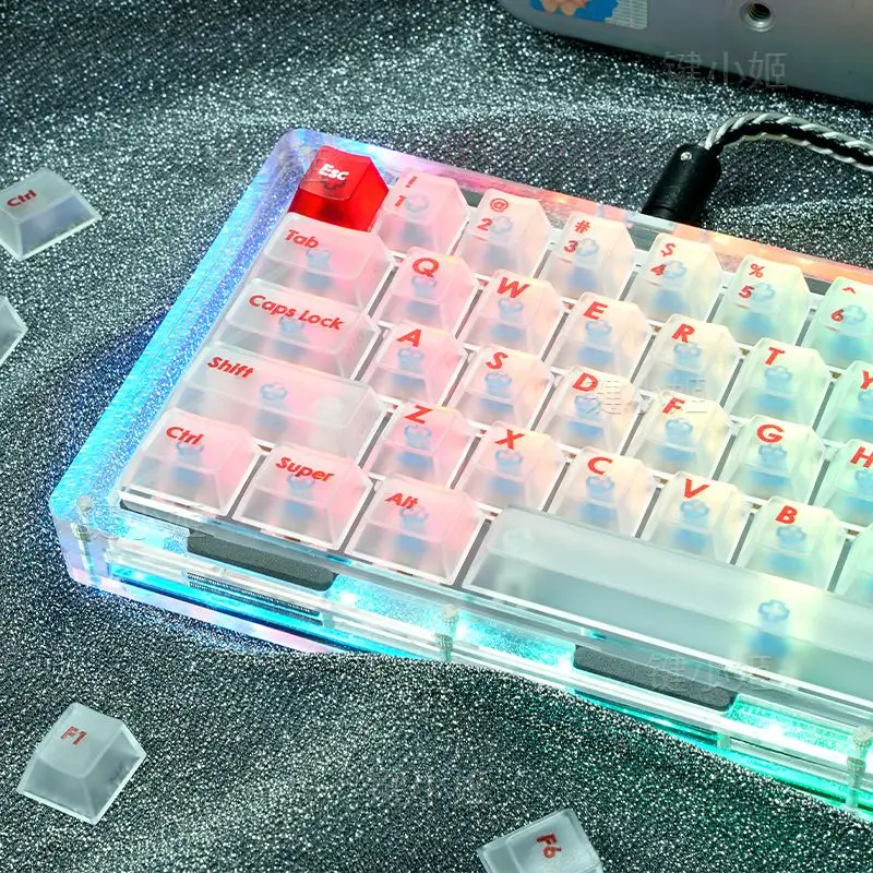Teclas con tema de niebla blanca, 130 teclas, perfil de cereza, serigrafía, PC, transparente, personalizada, accesorios para teclado mecánico - imagen 3