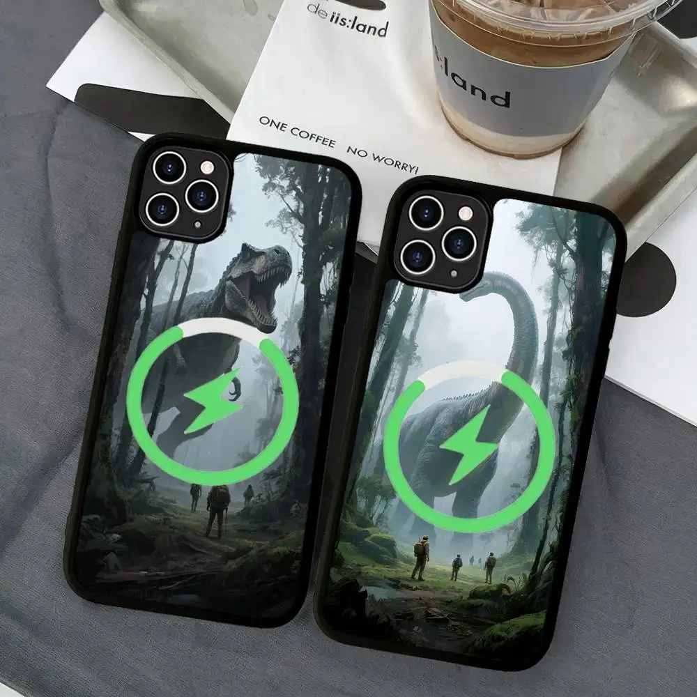 Funda magnética para teléfono Jurassic Park Dinosaur para iPhone 16 14 13 12 11 15 Pro Max Plus para cubierta de carga inalámbrica Magsafe
