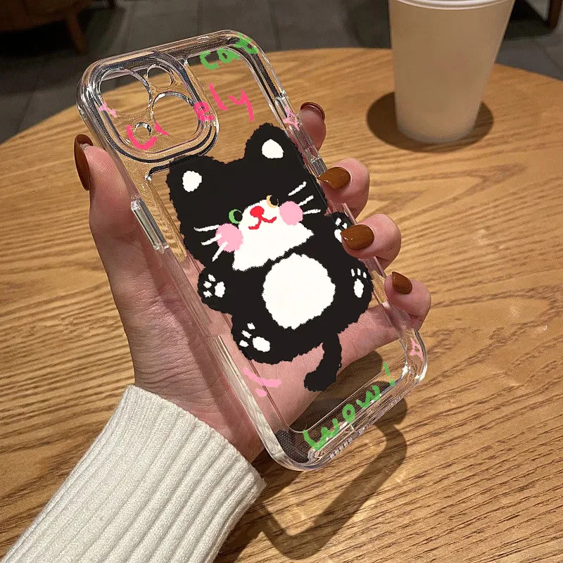 S24 Ultra funda para Samsung S23 S22 S21 FE S20 S10 Plus A55 A54 5G A53 A52 A33 A32 4G A34 A35 gato negro transparente suave TPU contraportada - imagen 4