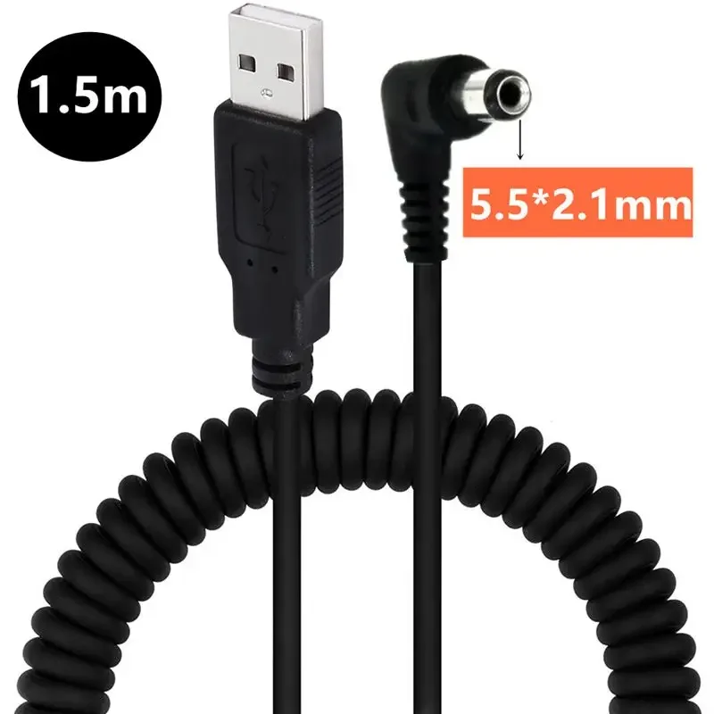 Cable de alimentación de corriente USB a DC 2,0/2,5/3,0/3,5/3,8/4,0/4,7mm macho 5V2A, Cable de carga, Cable de resorte telescópico USB, 5,5 m - imagen 4
