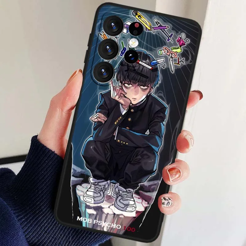 Funda de Anime Mob Psycho 100 para Samsung Galaxy S25 S24 S23 S22 S21 S20 S10 S9 S8 FE Lite Ultra Plus 5G funda de teléfono negra - imagen 5