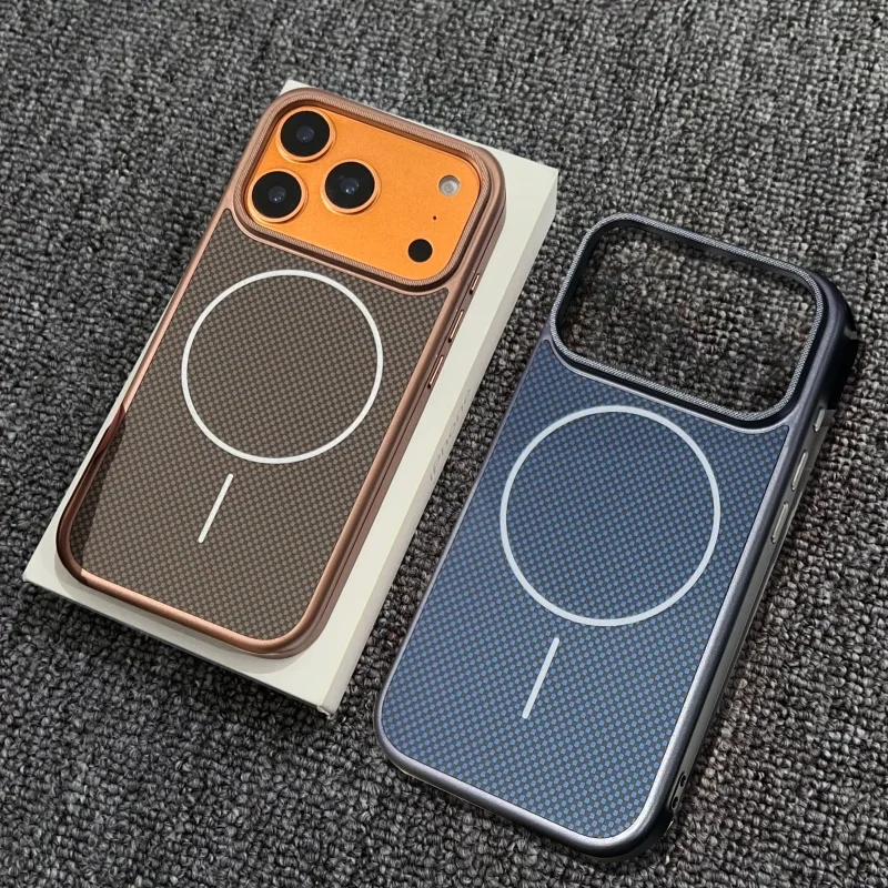 Patrón de celosía de negocios para funda Magsafe para iPhone 17 16 15 14 13 Pro Max cubierta de armadura chapada de carga inalámbrica a prueba de golpes