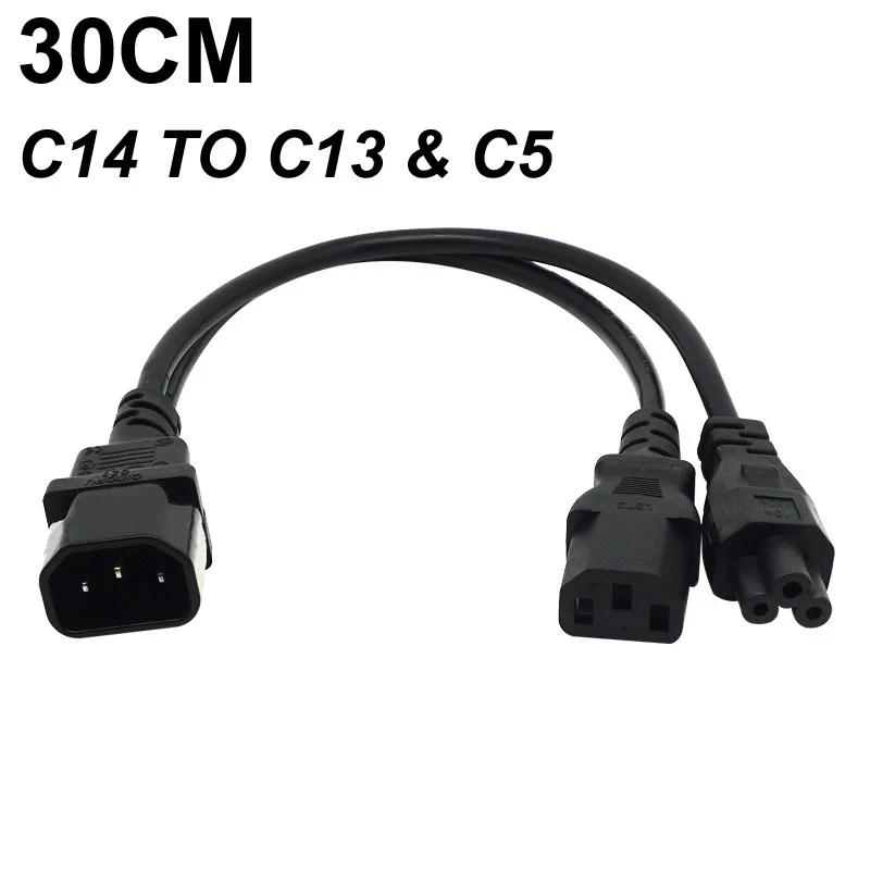 Cable de alimentación divisor en Y de 30CM, Cable de alimentación hembra IEC320 C14 a C13 + C5, adaptador de corriente CA para Escáner de Monitor de PC e impresora