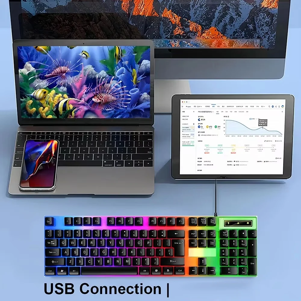 Juego de teclado y ratón con cable, Teclado mecánico luminoso USB, juego de ratón, teclado para juegos de 104 teclas para PC, portátil, juegos de ordenador y oficina - imagen 5