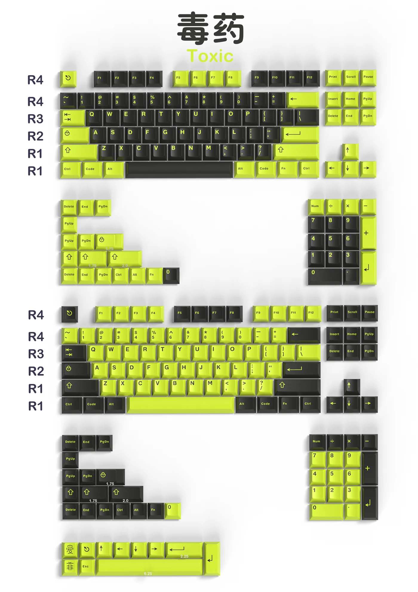 Teclas ABS de dos colores con tema tóxico, 253 teclas, perfil Cherry para teclado mecánico, interruptores Cherry MX - imagen 4