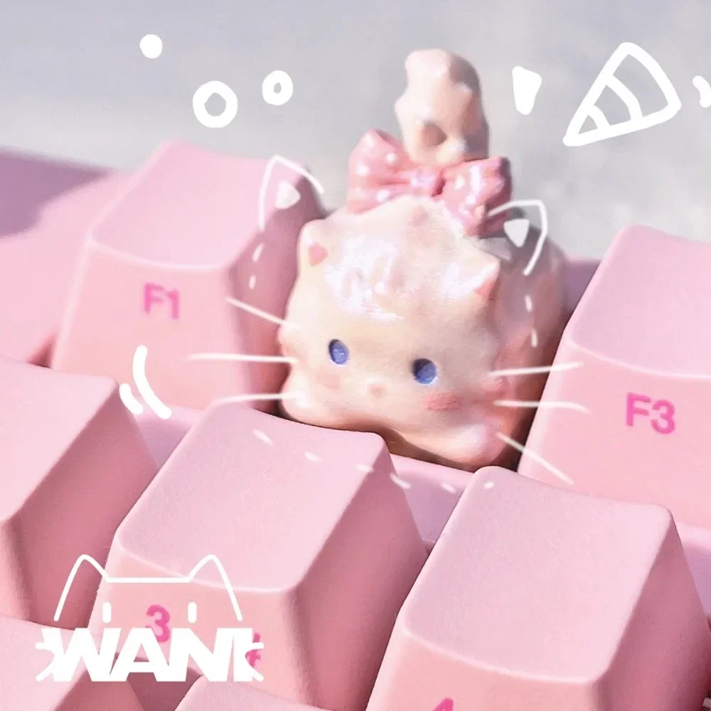 WANI Kitty-cat ArtisanKeycap personalizado lindo tapa de teclado de resina hecha a mano KeyCap para accesorios de teclado mecánico 1U Cherry MX regalo - imagen 2