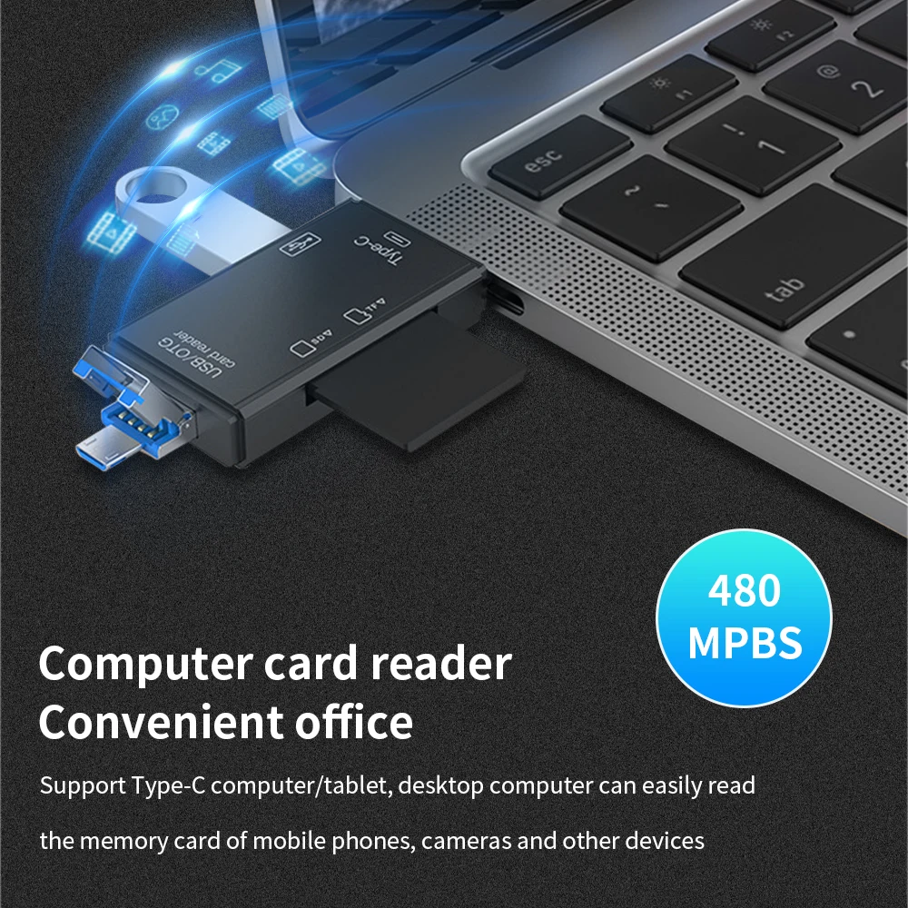 TISHRIC lector de tarjetas 6 en 1, disco U externo, tarjeta TF, tarjeta SD, teclado, ratón, cámara, interfaz USB tipo C, adaptador de tarjeta de unidad Flash - imagen 5