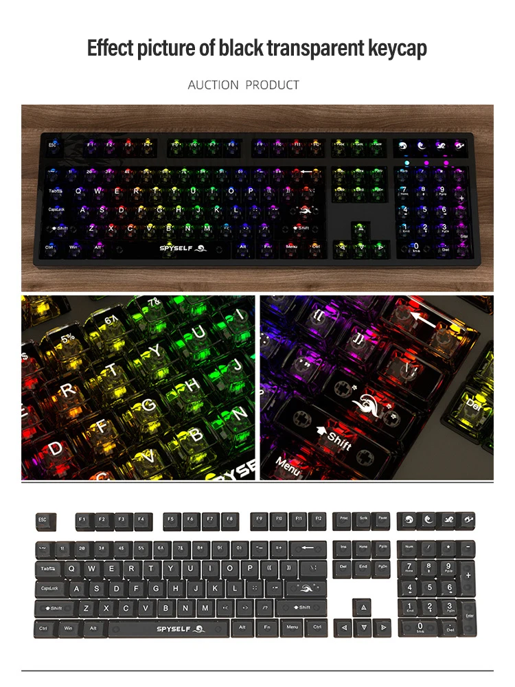 Teclas de teclado mecánico transparentes con perfil CBSA de 132 teclas, teclas de PC inyectadas con cuerno deshuesado moldeado en bandeja para Gateron Cherry MX - imagen 4