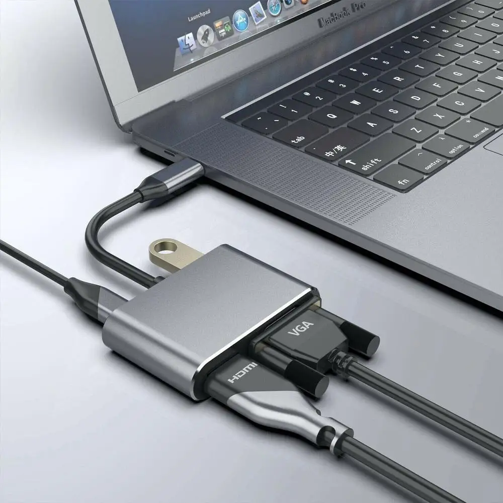 Nku-estación de acoplamiento USB C 4 en 1, Hub Thunderbolt3 tipo C a 4K HDTV/VGA/USB 3,0/PD, Cable convertidor de carga para PC y Macbook - imagen 4