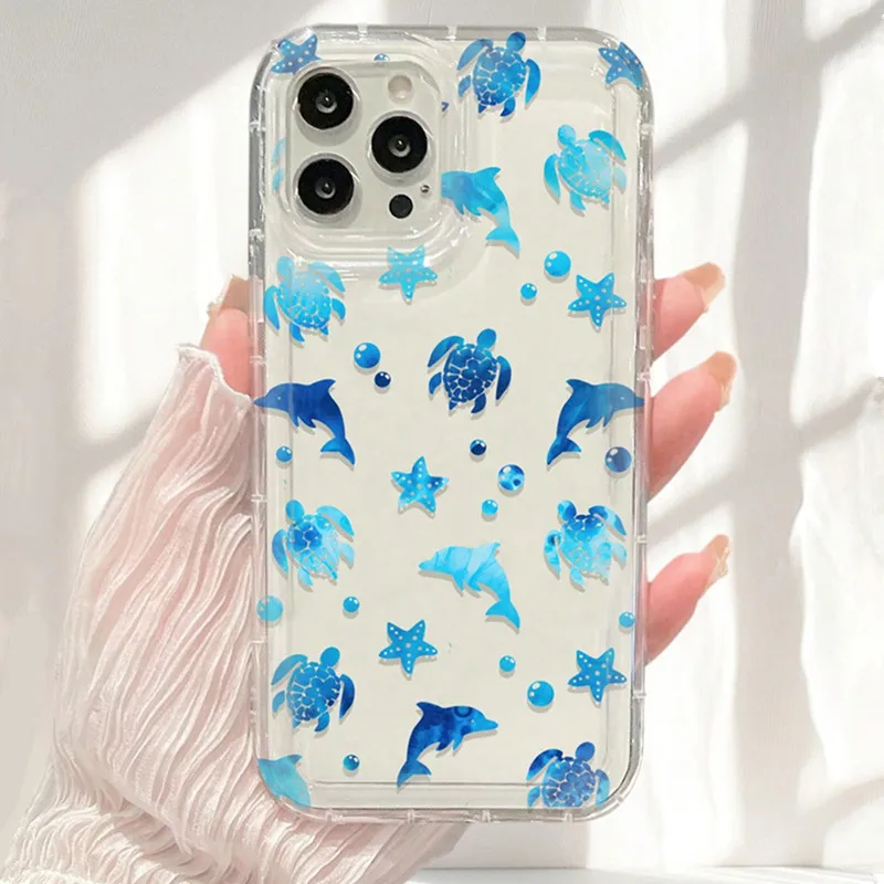 Funda de teléfono transparente con diseño de estrella de mar y delfines para iPhone 14 15 16 11 12 13 Pro Max XR X XS 7 8 Plus SE 2 3 cubierta de Airbag antigolpes - imagen 4
