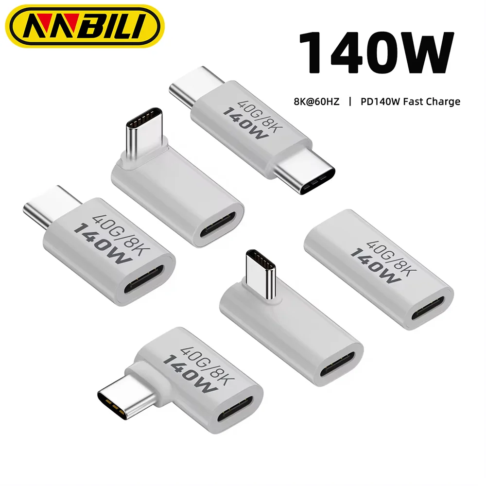 NNBILI PD140W USB4.0 USB C a C Adaptador de carga rápida Convertidor 40Gbps Conector de sincronización de datos 8K @ 60Hz Adaptador tipo C para MacBook 